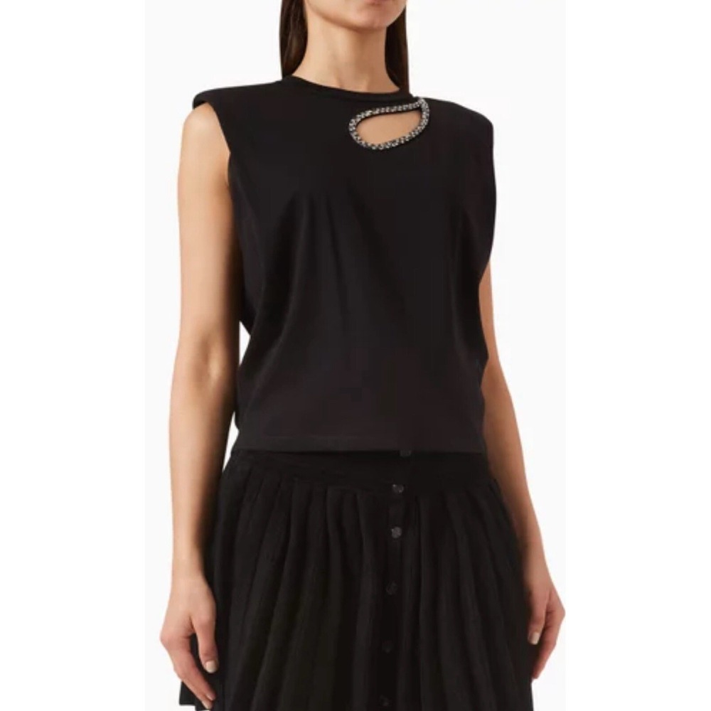 Sandro Rhinestone Teardrop T-Shirt. NWT Sz 2 Small. Black Dressy